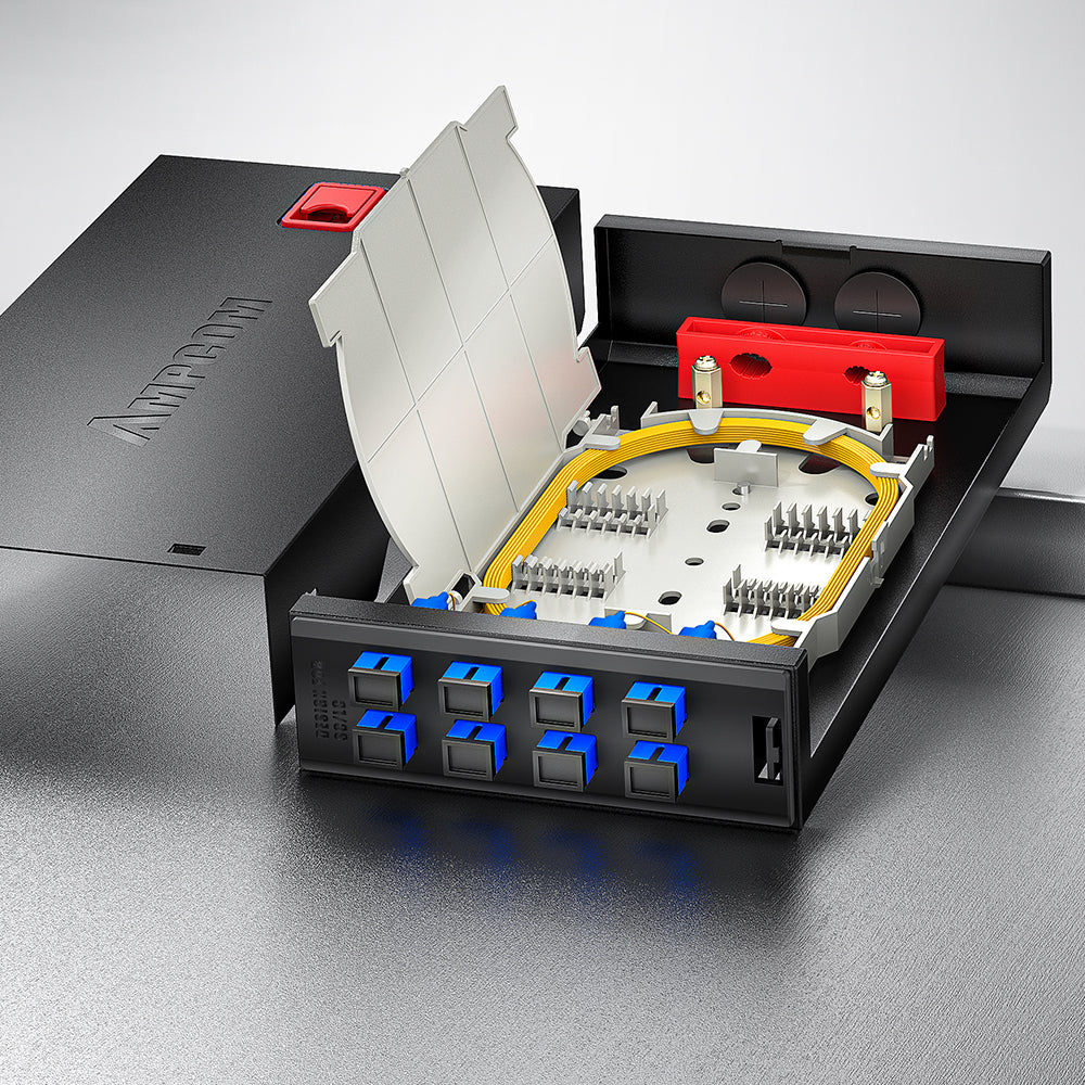 AMPCOM Desktop Fiber Optic Terminal Box, 8 Port SC Simplex, Single Mode, with Pigtails & Flanges
